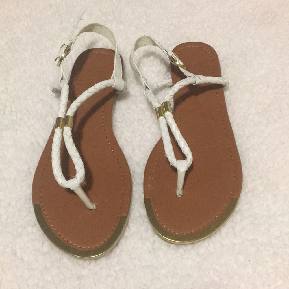 White/brown sandals with gold tips *WORN TWICE*
